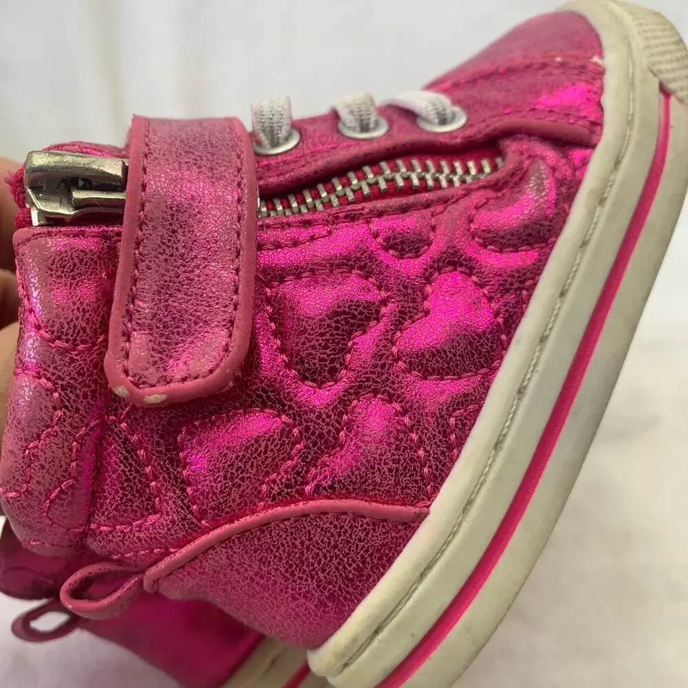 Garanimals Toddler Girls Sz 4 Metallic Hot Pink Quilted Hearts High Top Sneakers